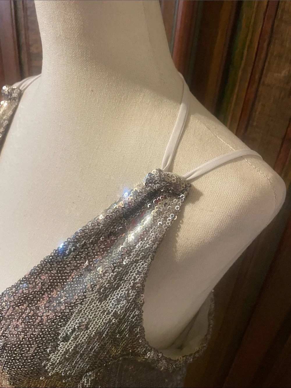 Free People Silver Sequin V-Neck Tank Top